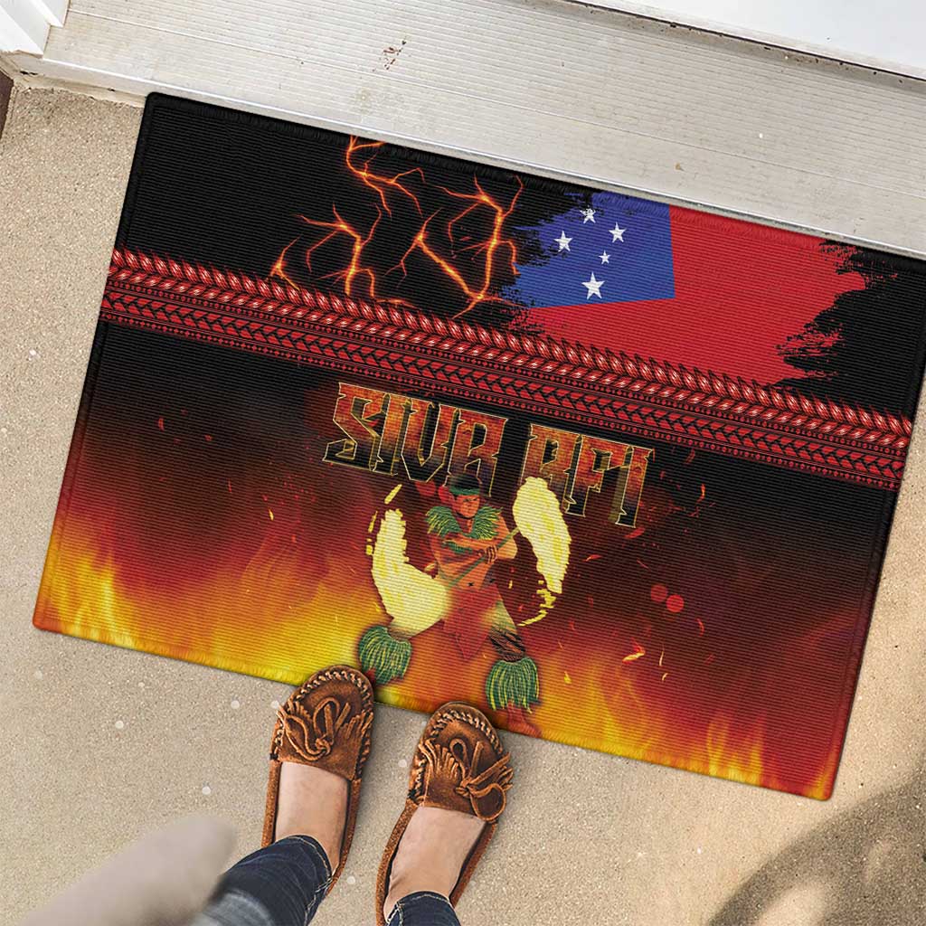 Samoan Siva Afi Rubber Doormat Tribal Performers of Samoan Fire Knife Dancing LT03 - Polynesian Pride
