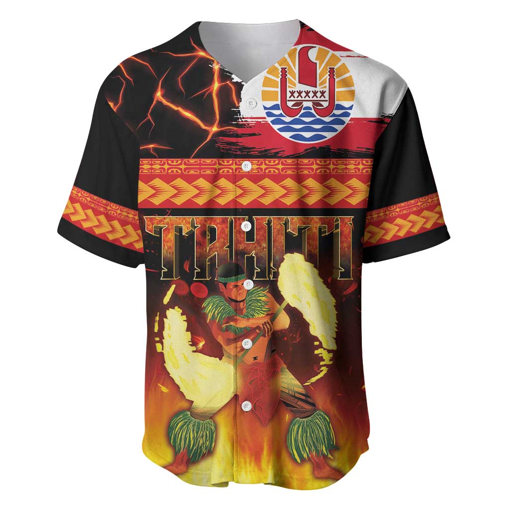 Tahitian Siva Afi Baseball Jersey Tribal Performers of Tahitian Fire Knife Dancing LT03 Black - Polynesian Pride