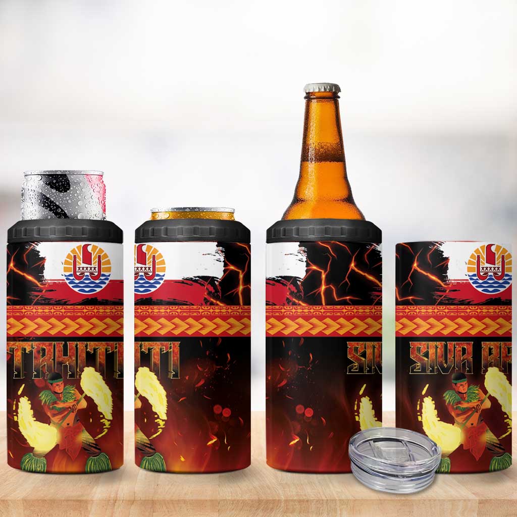 Tahitian Siva Afi 4 in 1 Can Cooler Tumbler Tribal Performers of Tahitian Fire Knife Dancing