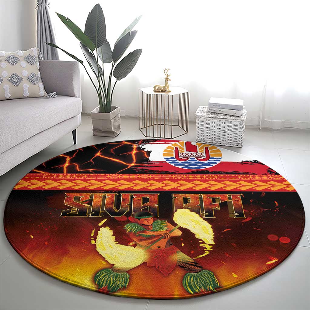 Tahitian Siva Afi Round Carpet Tribal Performers of Tahitian Fire Knife Dancing LT03 - Polynesian Pride