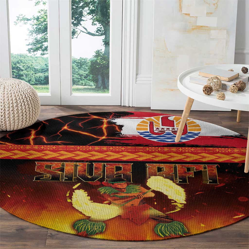 Tahitian Siva Afi Round Carpet Tribal Performers of Tahitian Fire Knife Dancing LT03 - Polynesian Pride