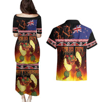 Aotearoa Siva Afi Couples Matching Puletasi and Hawaiian Shirt Tribal Performers of Aotearoa Fire Knife Dancing