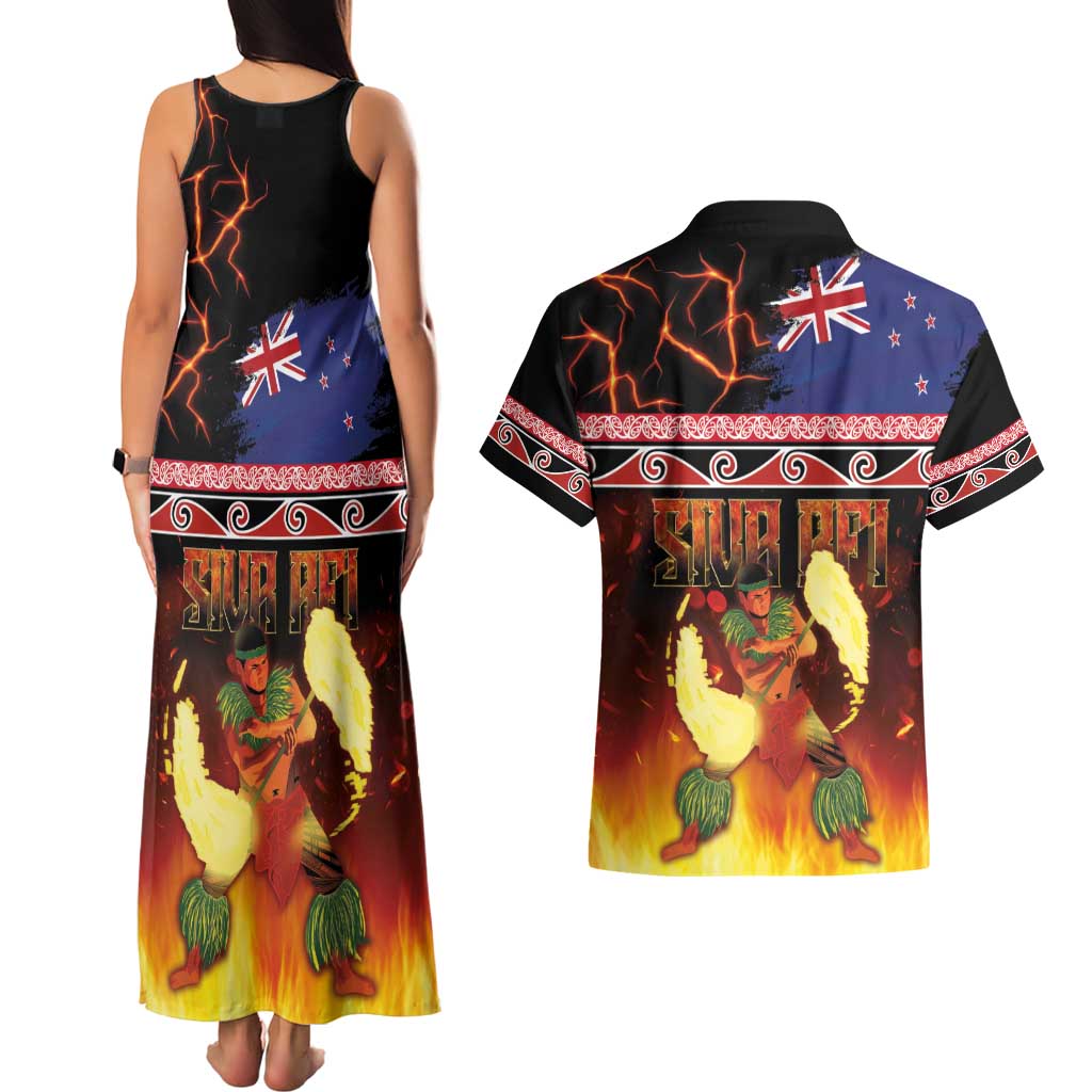 Aotearoa Siva Afi Couples Matching Tank Maxi Dress and Hawaiian Shirt Tribal Performers of Aotearoa Fire Knife Dancing