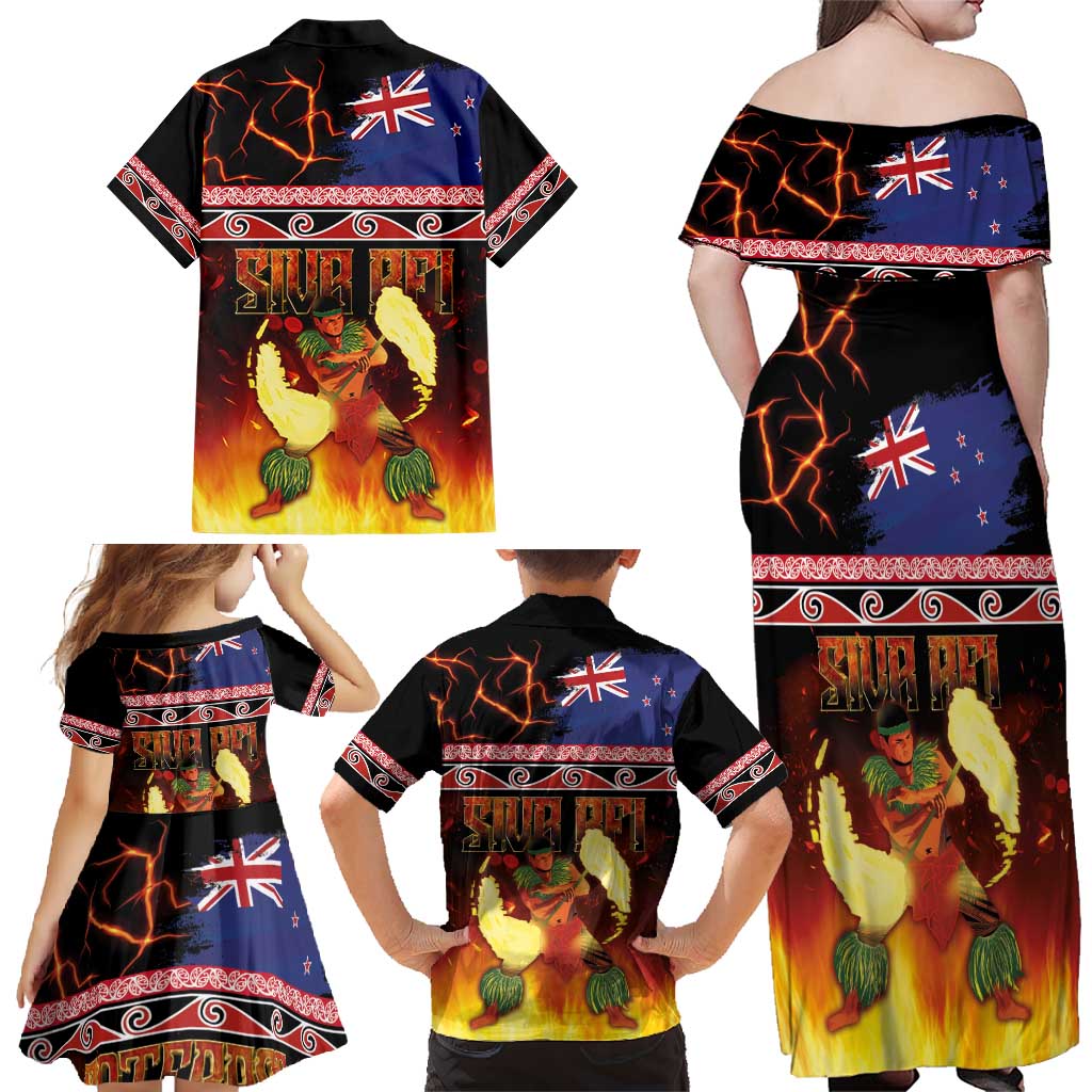 Aotearoa Siva Afi Family Matching Off Shoulder Maxi Dress and Hawaiian Shirt Tribal Performers of Aotearoa Fire Knife Dancing