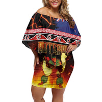 Aotearoa Siva Afi Family Matching Off Shoulder Short Dress and Hawaiian Shirt Tribal Performers of Aotearoa Fire Knife Dancing