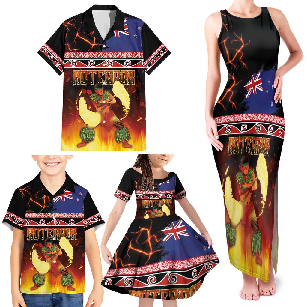 Aotearoa Siva Afi Family Matching Tank Maxi Dress and Hawaiian Shirt Tribal Performers of Aotearoa Fire Knife Dancing