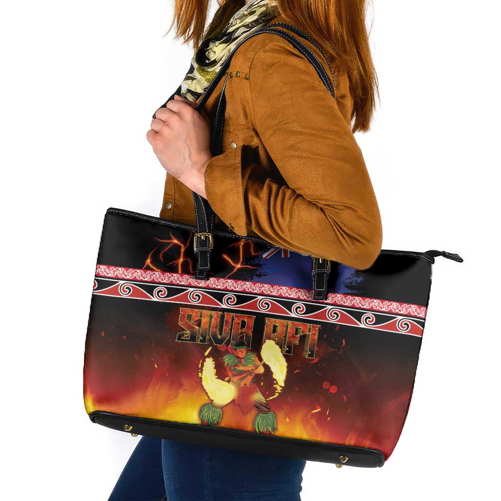 Aotearoa Siva Afi Leather Tote Bag Tribal Performers of Aotearoa Fire Knife Dancing