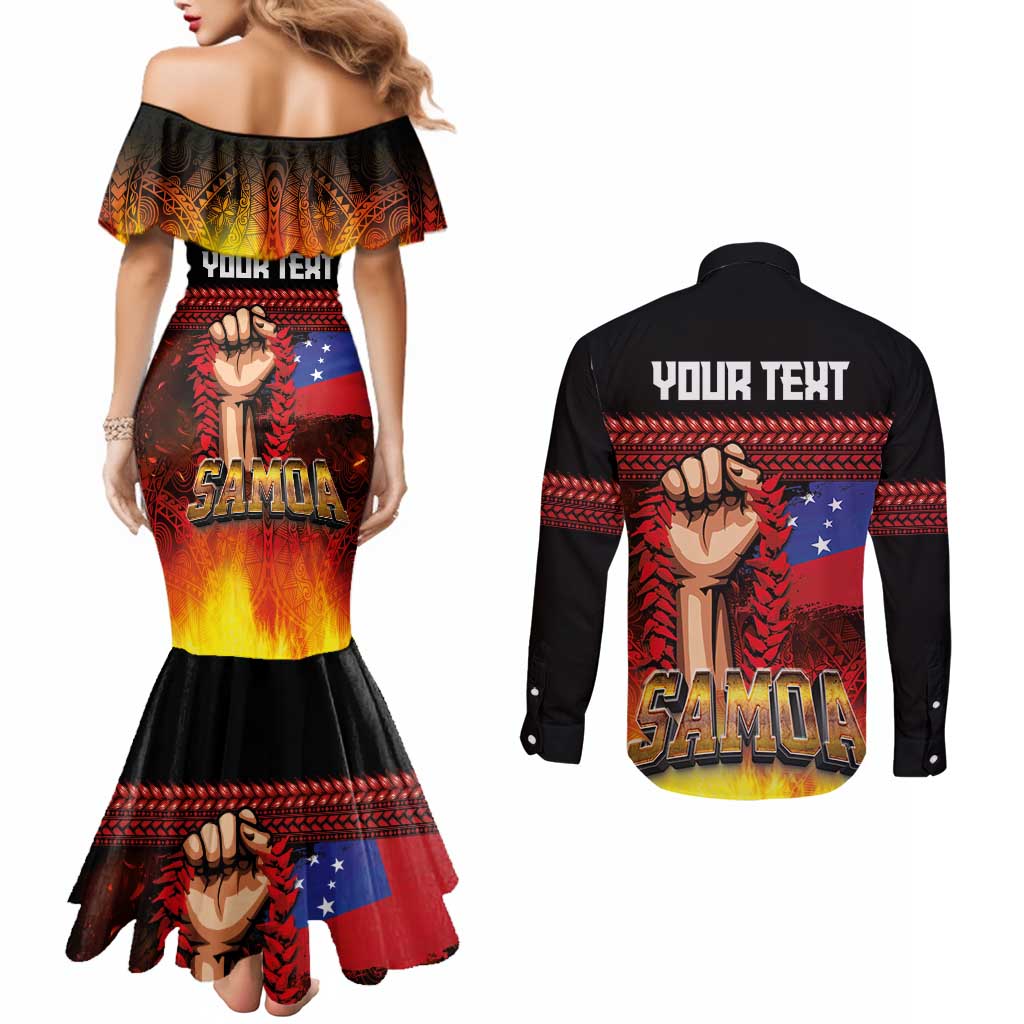Personalised Samoan Spirit - Samoa Tribal Heritage Couples Matching Mermaid Dress and Long Sleeve Button Shirt