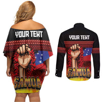 Personalised Samoan Spirit - Samoa Tribal Heritage Couples Matching Off Shoulder Short Dress and Long Sleeve Button Shirt