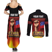 Personalised Samoan Spirit - Samoa Tribal Heritage Couples Matching Summer Maxi Dress and Long Sleeve Button Shirt