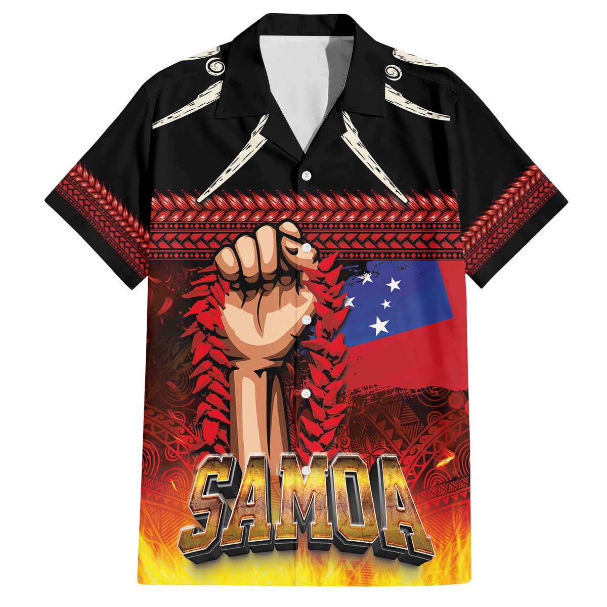 Personalised Samoan Spirit - Samoa Tribal Heritage Family Matching Off The Shoulder Long Sleeve Dress and Hawaiian Shirt