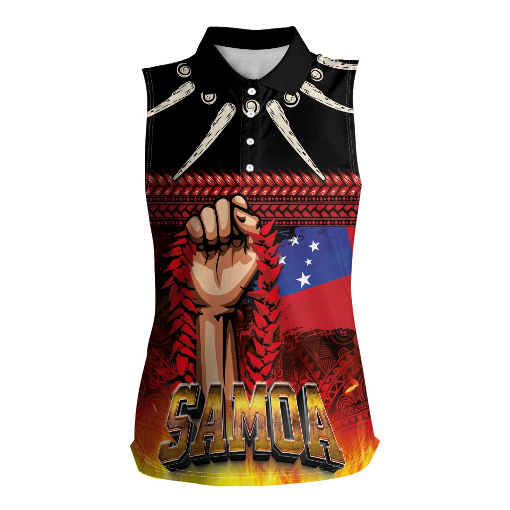 Personalised Samoan Spirit - Samoa Tribal Heritage Women Sleeveless Polo Shirt LT03 Female Black - Polynesian Pride