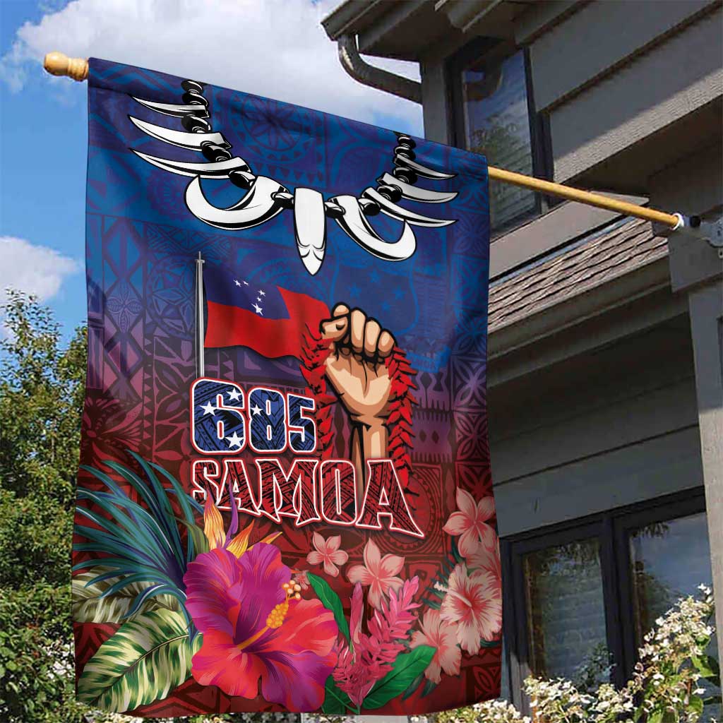Proud of Samoa Garden Flag Ula Nifo with Samoa 685 and Hibiscus Tapa Tribal Pattern LT03 - Polynesian Pride