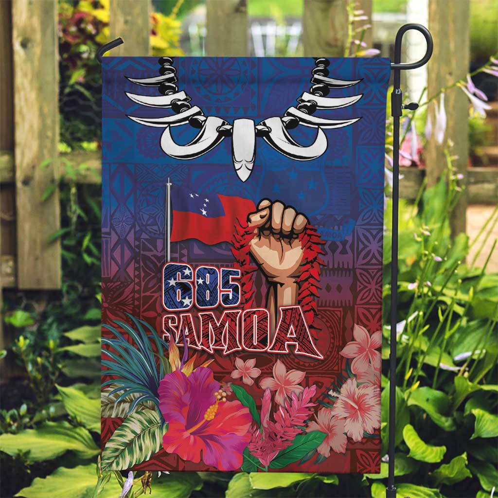 Proud of Samoa Garden Flag Ula Nifo with Samoa 685 and Hibiscus Tapa Tribal Pattern LT03 Garden Flag Blue - Polynesian Pride