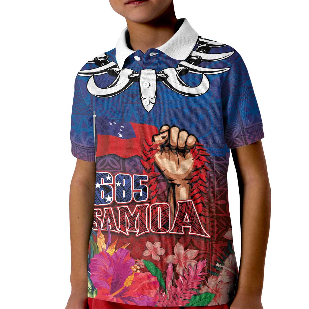 Proud of Samoa Kid Polo Shirt Ula Nifo with Samoa 685 and Hibiscus Tapa Tribal Pattern LT03 Kid Blue - Polynesian Pride