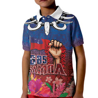 Proud of Samoa Kid Polo Shirt Ula Nifo with Samoa 685 and Hibiscus Tapa Tribal Pattern LT03 Kid Blue - Polynesian Pride
