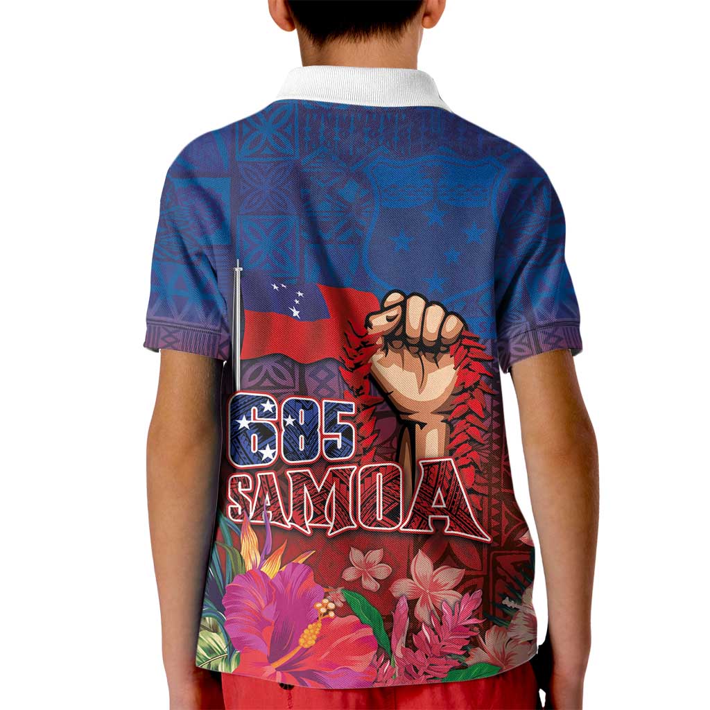 Proud of Samoa Kid Polo Shirt Ula Nifo with Samoa 685 and Hibiscus Tapa Tribal Pattern LT03 - Polynesian Pride