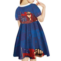 Proud of Samoa Kid Short Sleeve Dress Ula Nifo with Samoa 685 and Hibiscus Tapa Tribal Pattern LT03 - Polynesian Pride
