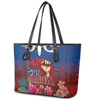Proud of Samoa Leather Tote Bag Ula Nifo with Samoa 685 and Hibiscus Tapa Tribal Pattern LT03 - Polynesian Pride