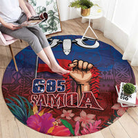 Proud of Samoa Round Carpet Ula Nifo with Samoa 685 and Hibiscus Tapa Tribal Pattern LT03 - Polynesian Pride