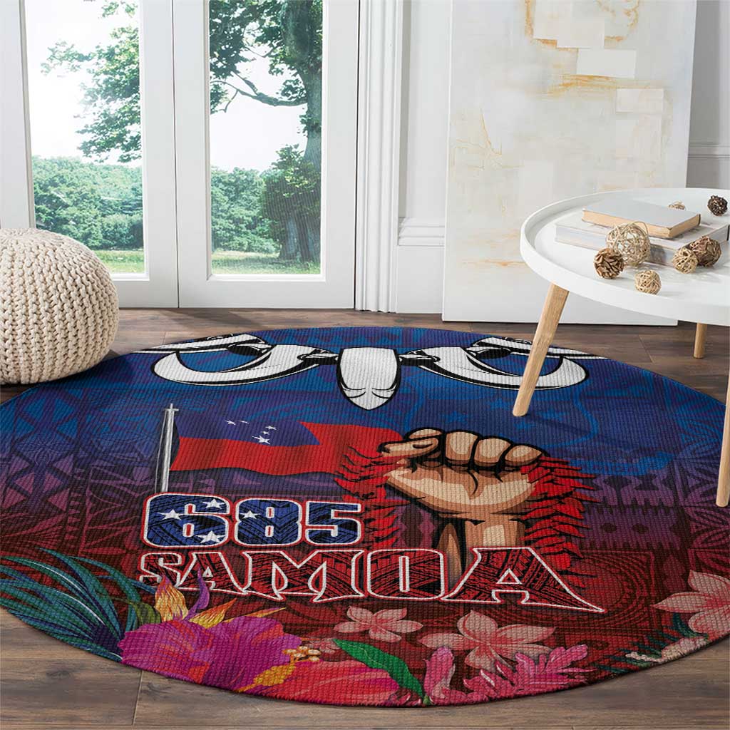 Proud of Samoa Round Carpet Ula Nifo with Samoa 685 and Hibiscus Tapa Tribal Pattern LT03 - Polynesian Pride
