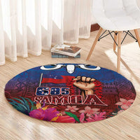 Proud of Samoa Round Carpet Ula Nifo with Samoa 685 and Hibiscus Tapa Tribal Pattern LT03 - Polynesian Pride
