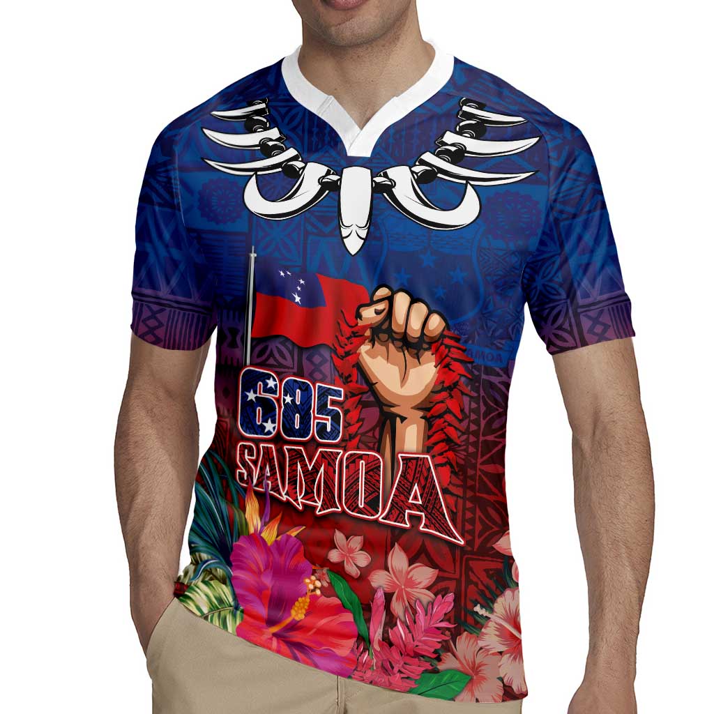Proud of Samoa Rugby Jersey Ula Nifo with Samoa 685 and Hibiscus Tapa Tribal Pattern