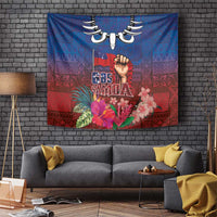 Proud of Samoa Tapestry Ula Nifo with Samoa 685 and Hibiscus Tapa Tribal Pattern LT03 Blue - Polynesian Pride