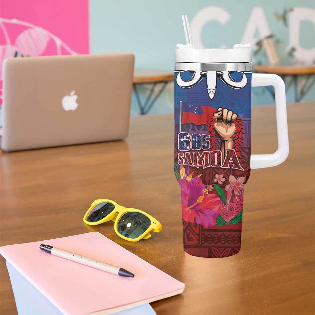 Proud of Samoa 685 Tumbler With Handle Ula Nifo and Hibiscus Tapa Tribal Pattern