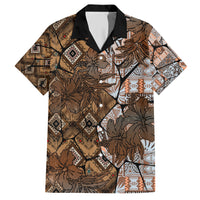 Fiji Masi Tapa Tribal Family Matching Short Sleeve Bodycon Dress and Hawaiian Shirt Old Hibiscus Vintage Style LT03 Dad's Shirt - Short Sleeve Brown - Polynesian Pride