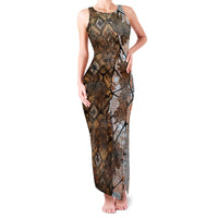 Fiji Masi Tapa Tribal Family Matching Tank Maxi Dress and Hawaiian Shirt Old Hibiscus Vintage Style LT03 Mom's Dress Brown - Polynesian Pride