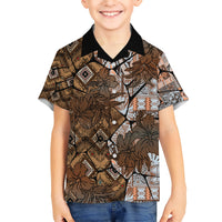 Fiji Masi Tapa Tribal Kid Hawaiian Shirt Old Hibiscus Vintage Style LT03 Kid Brown - Polynesian Pride