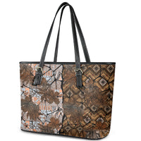 Fiji Masi Tapa Tribal Leather Tote Bag Old Hibiscus Vintage Style LT03 - Polynesian Pride