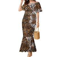 Fiji Masi Tapa Tribal Mermaid Dress Old Hibiscus Vintage Style LT03 Women Brown - Polynesian Pride