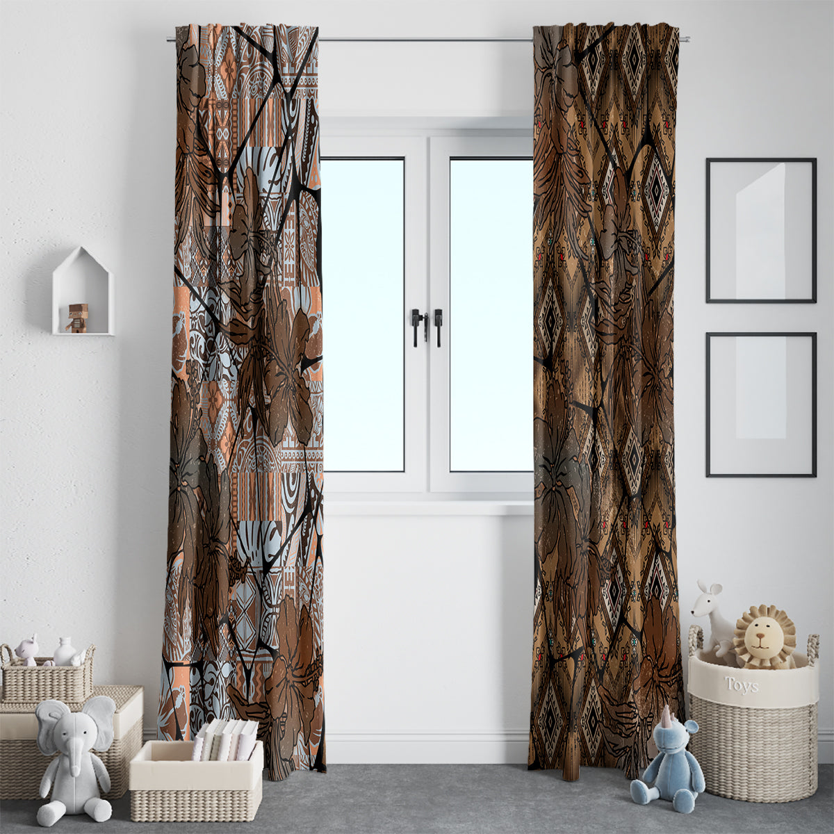 Fiji Masi Tapa Tribal Window Curtain Old Hibiscus Vintage Style LT03 - Polynesian Pride