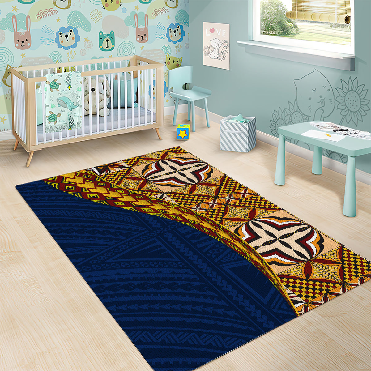 Samoan Siapo Area Rug Tatau Pattern Half Style LT03 - Polynesian Pride