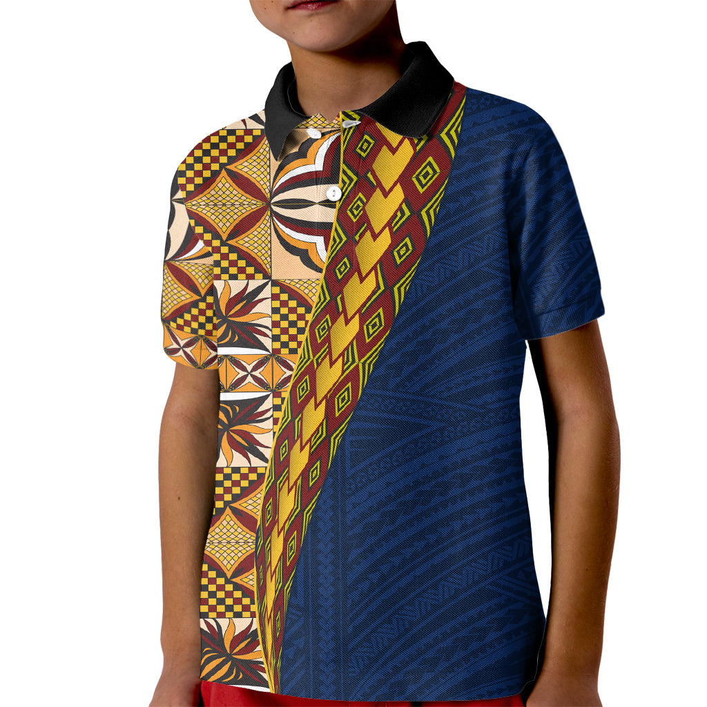 Samoan Siapo Kid Polo Shirt Tatau Pattern Half Style LT03 Kid Yellow - Polynesian Pride