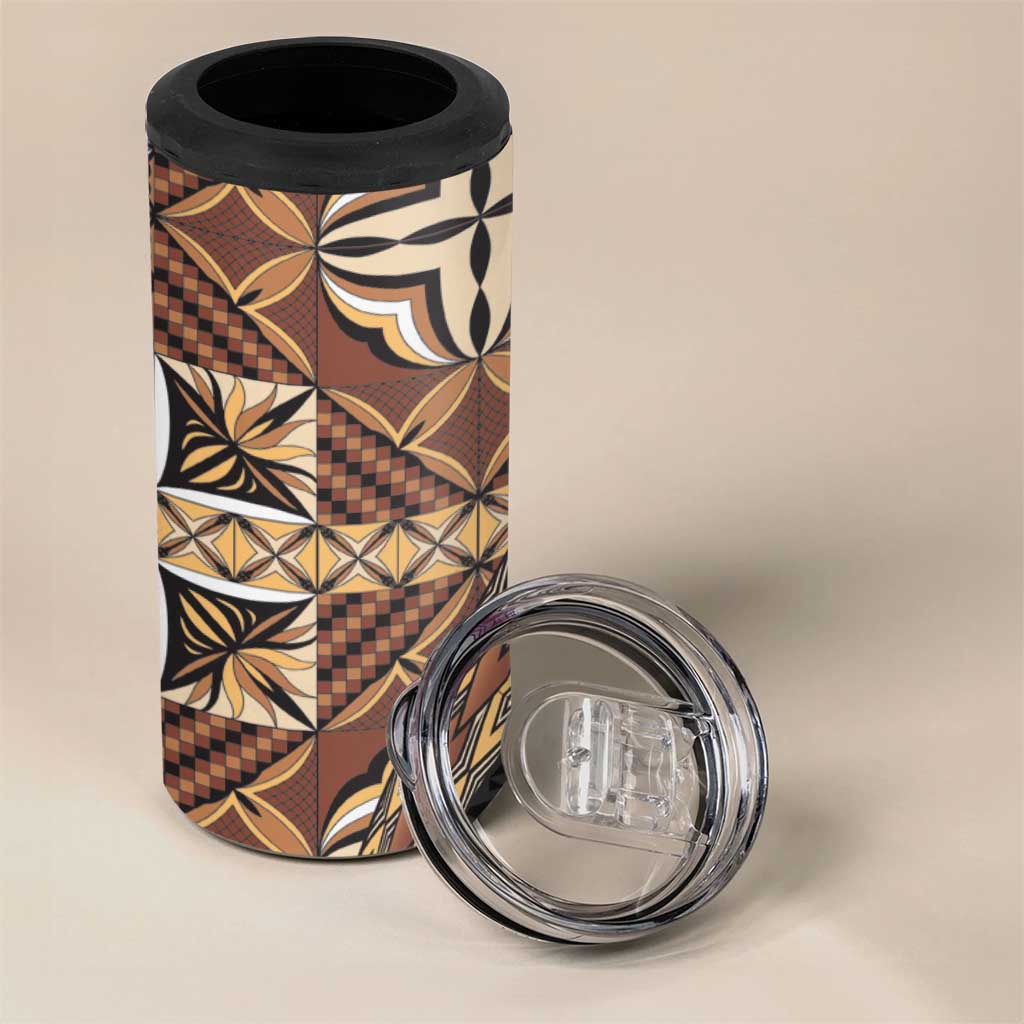 Samoan Siapo 4 in 1 Can Cooler Tumbler Tatau Pattern Half Style Retro Mode