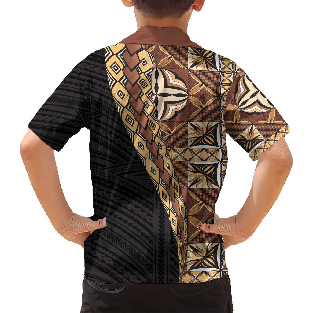 Samoan Siapo Family Matching Short Sleeve Bodycon Dress and Hawaiian Shirt Tatau Pattern Half Style Retro Mode LT03