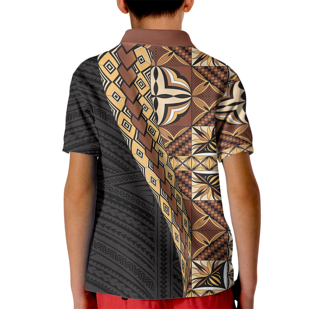 Samoan Siapo Kid Polo Shirt Tatau Pattern Half Style Retro Mode LT03 - Polynesian Pride