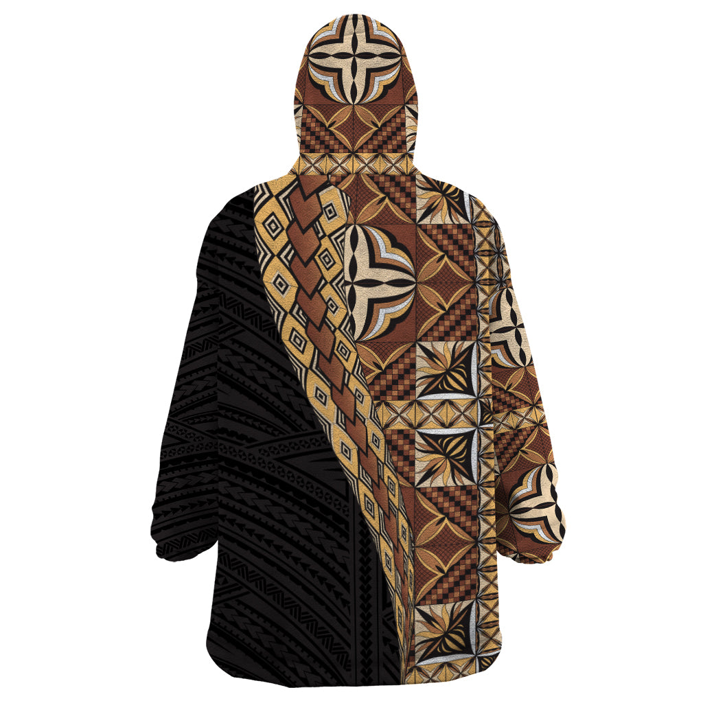 Samoan Siapo Wearable Blanket Hoodie Tatau Pattern Half Style Retro Mode LT03 - Polynesian Pride