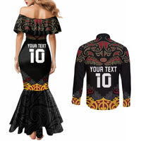 Custom New Zealand Rugby Couples Matching Mermaid Dress and Long Sleeve Button Shirt Black Fern Maori Tribal Pattern LT03 - Polynesian Pride