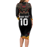 Custom New Zealand Rugby Long Sleeve Bodycon Dress Black Fern Maori Tribal Pattern LT03 - Polynesian Pride