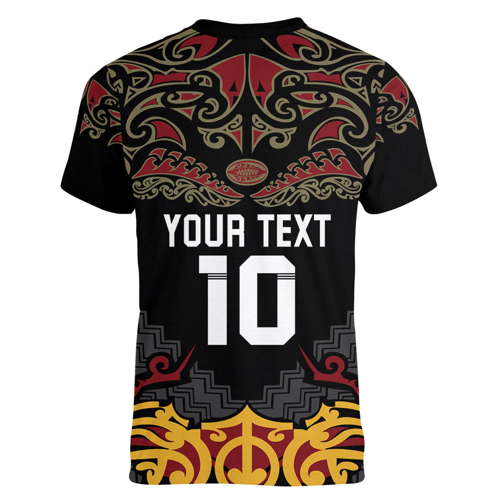 Custom New Zealand Rugby Women V Neck T Shirt Black Fern Maori Tribal Pattern LT03 - Polynesian Pride