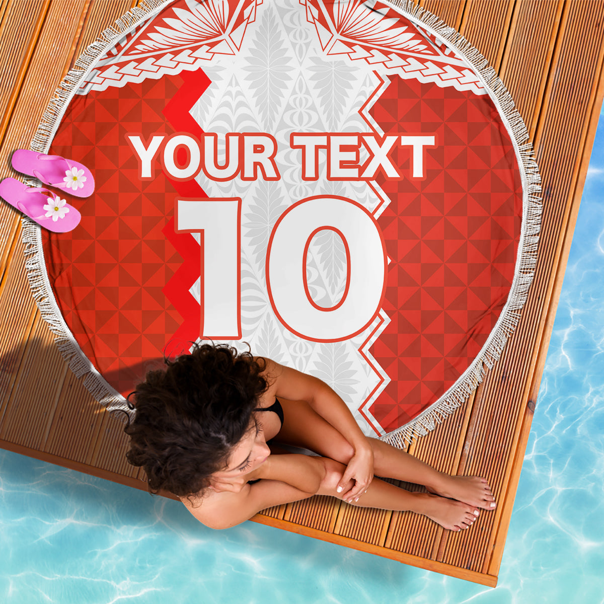 Custom Tonga Rugby Beach Blanket Ikale Tahi Ngatu Tribal Pattern