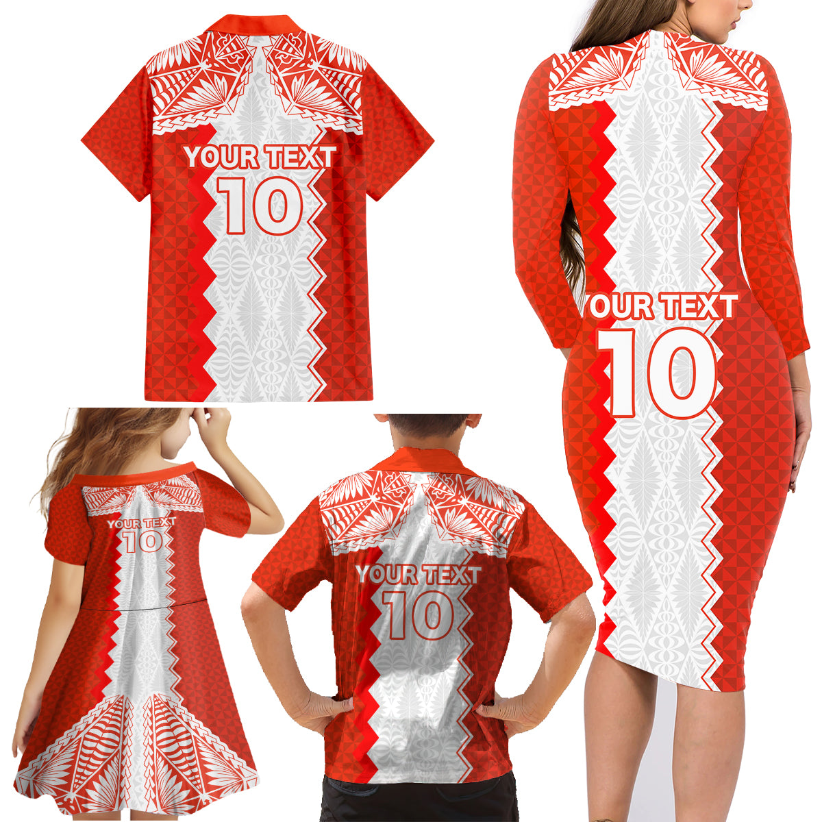 Custom Tonga Rugby Family Matching Long Sleeve Bodycon Dress and Hawaiian Shirt Ikale Tahi Ngatu Tribal Pattern LT03