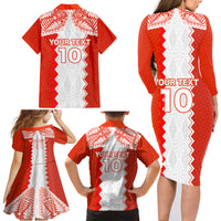 Custom Tonga Rugby Family Matching Long Sleeve Bodycon Dress and Hawaiian Shirt Ikale Tahi Ngatu Tribal Pattern LT03
