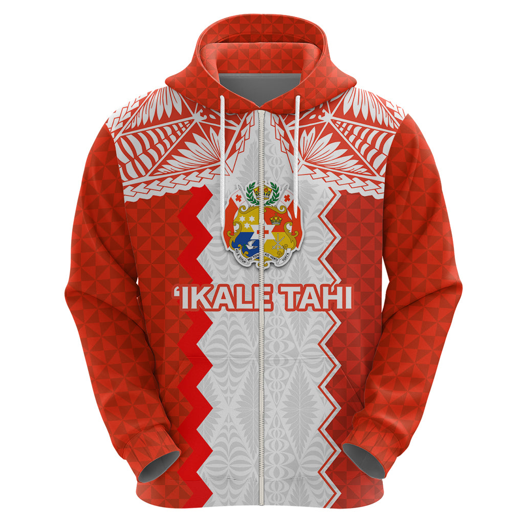 Custom Tonga Rugby Zip Hoodie Ikale Tahi Ngatu Tribal Pattern LT03