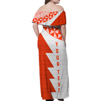 Custom Tonga Rugby Family Matching Off Shoulder Maxi Dress and Hawaiian Shirt Ikale Tahi Ngatu Tribal Pattern Half Style LT03