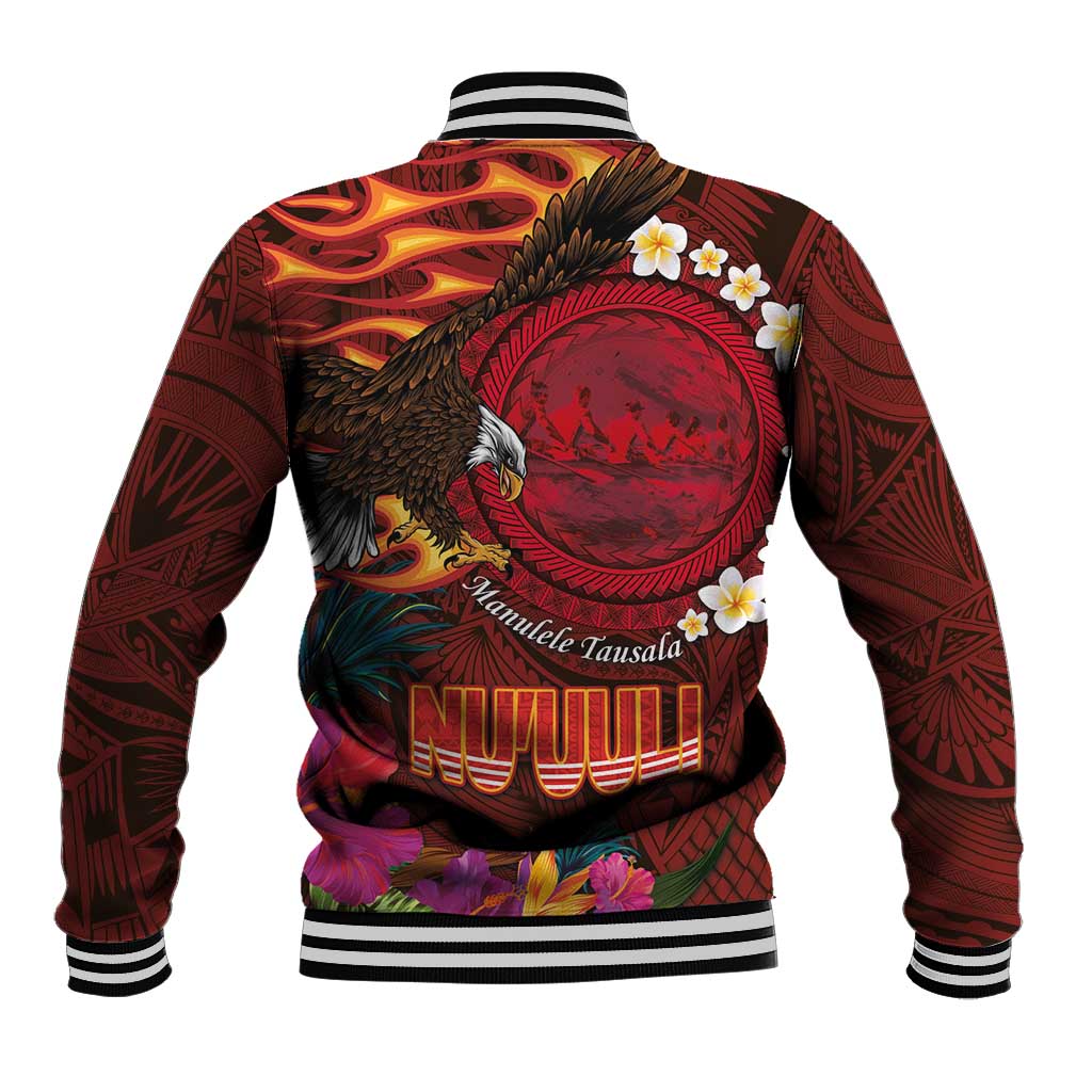 American Samoa Manulele Tausala Nu'uuli Baseball Jacket Tatau Art Pattern with Tropical Plants